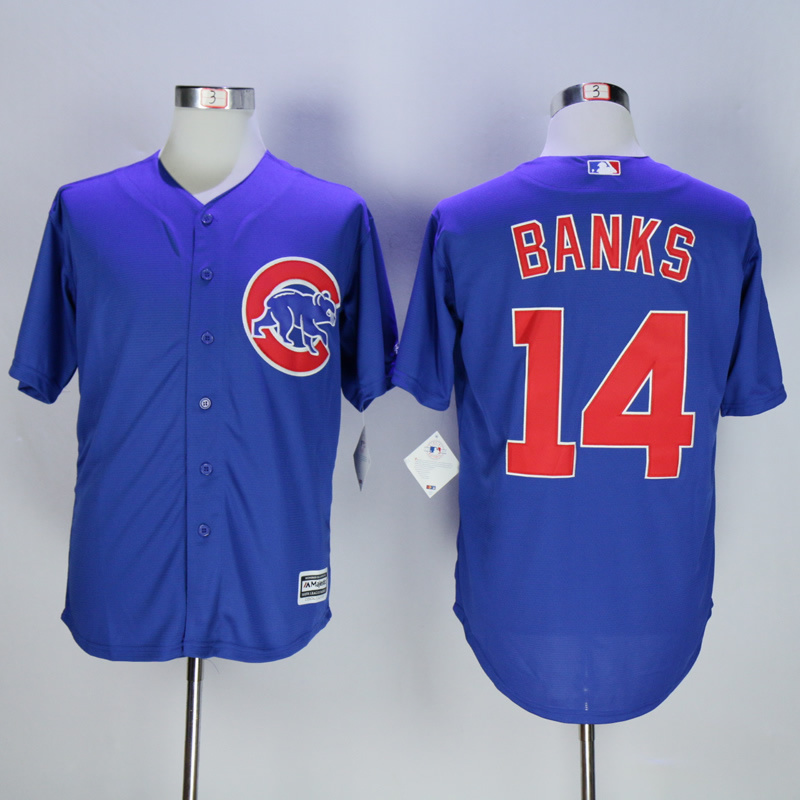 Men Chicago Cubs #14 Banks Blue MLB Jerseys->chicago cubs->MLB Jersey